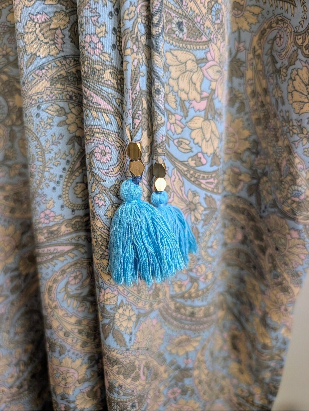 Karma Highway Blue Paisley Floral V-Neck Kimono Maxi Dress OS (One Size) Boho - Picture 5 of 6